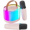 ZESTAW KARAOKE 2 MIKROFONY LED BLUETOOTH OKRĄŁY - beżowy