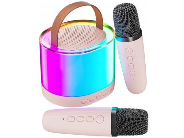 ZESTAW KARAOKE 2 MIKROFONY LED BLUETOOTH OKRĄŁY - beżowy