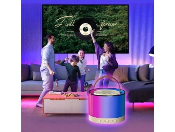 ZESTAW KARAOKE 2 MIKROFONY LED BLUETOOTH OKRĄŁY - beżowy