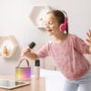 ZESTAW KARAOKE 2 MIKROFONY LED BLUETOOTH OKRĄŁY - beżowy