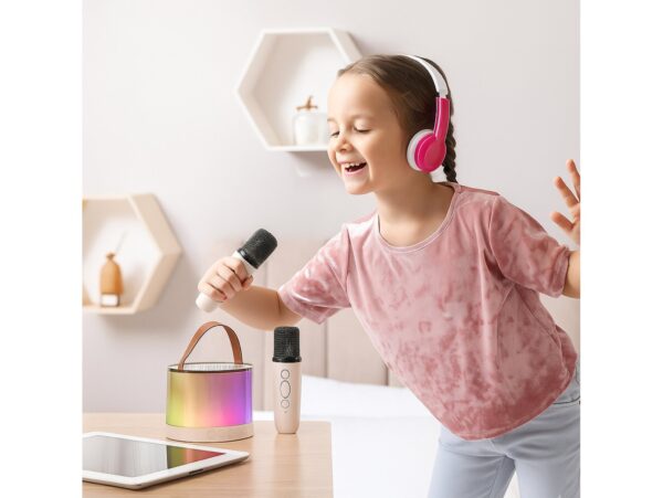 ZESTAW KARAOKE 2 MIKROFONY LED BLUETOOTH OKRĄŁY - beżowy