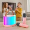 ZESTAW KARAOKE 2 MIKROFONY LED BLUETOOTH OKRĄŁY - różowy