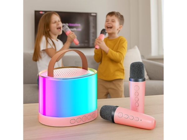 ZESTAW KARAOKE 2 MIKROFONY LED BLUETOOTH OKRĄŁY - różowy