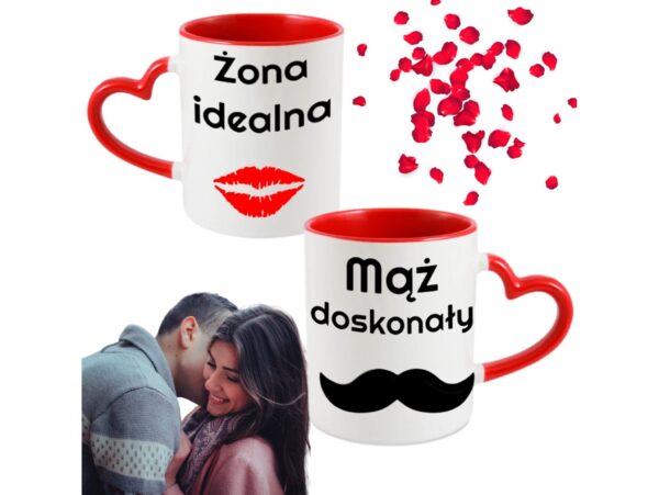 ZESTAW KUBKÓW NA WALENTYNKI CZERWONY UCHWYT SERCE