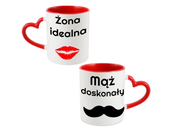ZESTAW KUBKÓW NA WALENTYNKI CZERWONY UCHWYT SERCE