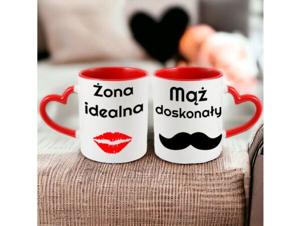 ZESTAW KUBKÓW NA WALENTYNKI CZERWONY UCHWYT SERCE