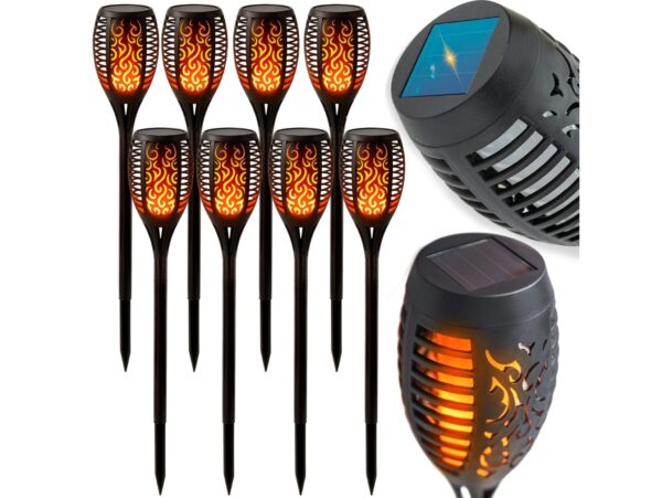 ZESTAW LAMP SOLARNYCH OGRODOWYCH POCHODNI 12LED 50CM 8SZT