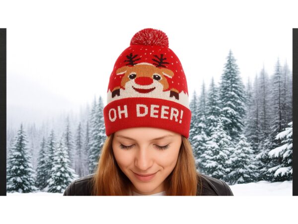 CZAPKA LED ŚWIĄTECZNA - wzór 1 renifer