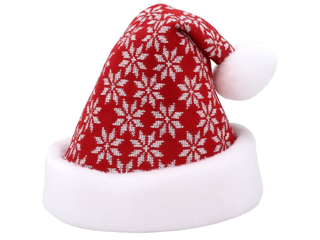 CZAPKA ŚWIĘTEGO MIKOŁAJA ŚNIEŻYNKA 38x28cm - czerwono-biała śnieżynki