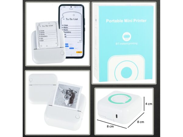 DRUKARKA MINI TERMICZNA DO ZDJĘĆ NOTATEK BLUETOOTH + ROLKI DO MINI DRUKARKI APARATU 5SZT 4,5x5,7