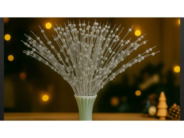 GAŁAZKA DEKORACYJNA ŚWĄTECZNA KULKI BROKAT 43CM - srebrny