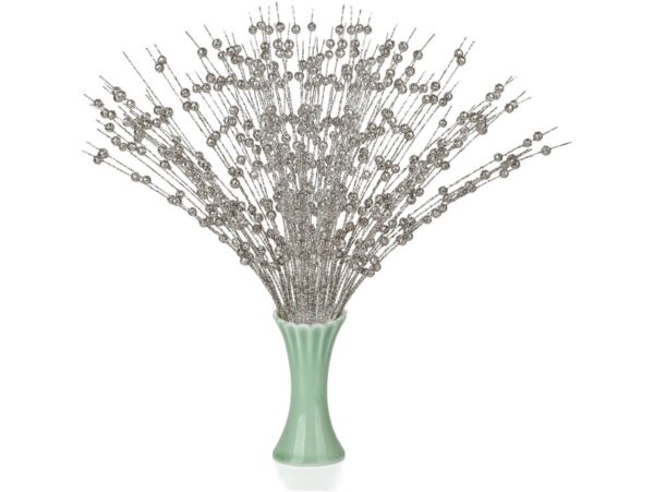 GAŁAZKA DEKORACYJNA ŚWĄTECZNA KULKI BROKAT 43CM - srebrny