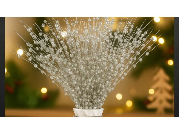 GAŁAZKA DEKORACYJNA ŚWĄTECZNA KULKI BROKAT 43CM - srebrny