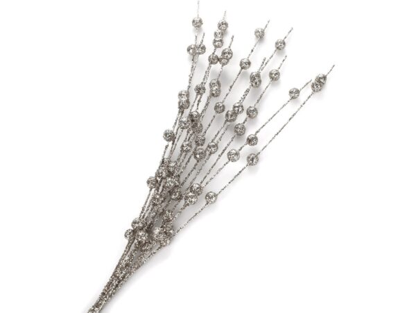 GAŁAZKA DEKORACYJNA ŚWĄTECZNA KULKI BROKAT 43CM - srebrny