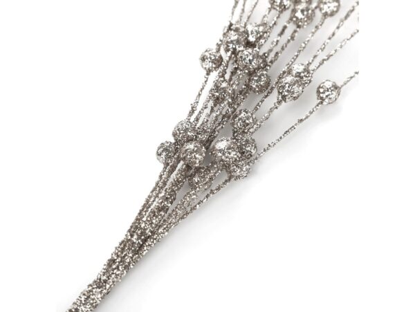 GAŁAZKA DEKORACYJNA ŚWĄTECZNA KULKI BROKAT 43CM - srebrny