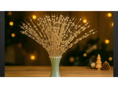 GAŁAZKA DEKORACYJNA ŚWĄTECZNA KULKI BROKAT 43CM - złoty