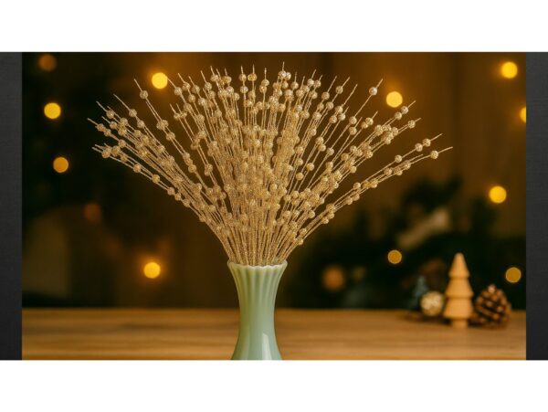 GAŁAZKA DEKORACYJNA ŚWĄTECZNA KULKI BROKAT 43CM - złoty