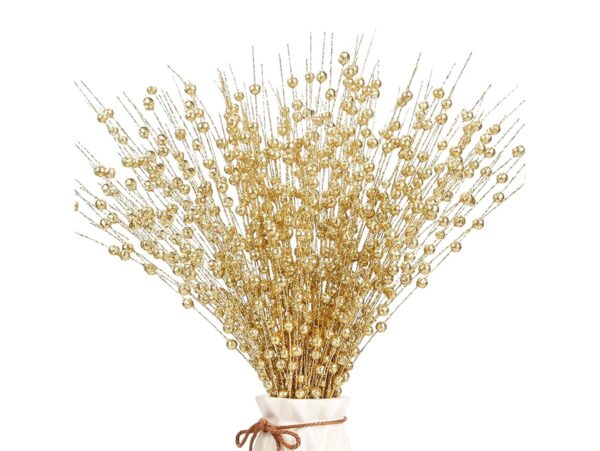 GAŁAZKA DEKORACYJNA ŚWĄTECZNA KULKI BROKAT 43CM - złoty