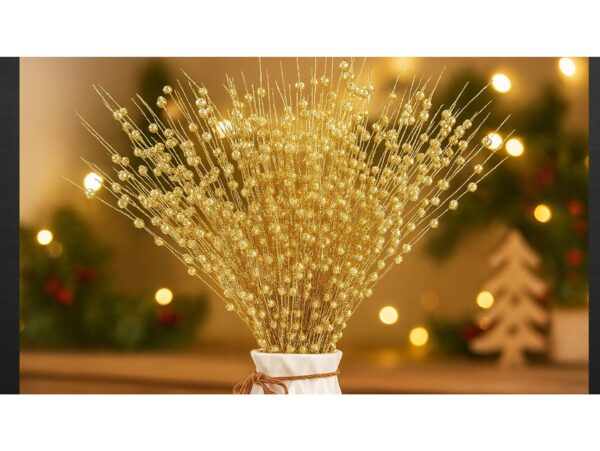 GAŁAZKA DEKORACYJNA ŚWĄTECZNA KULKI BROKAT 43CM - złoty