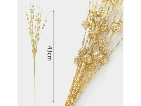 GAŁAZKA DEKORACYJNA ŚWĄTECZNA KULKI BROKAT 43CM - złoty