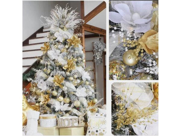 GAŁAZKA DEKORACYJNA ŚWĄTECZNA KULKI BROKAT 43CM - złoty