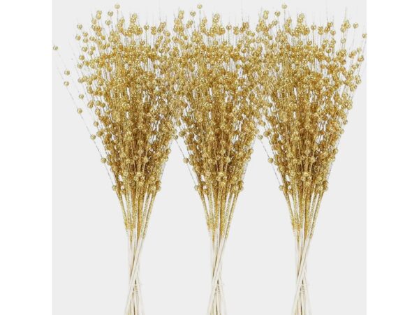 GAŁAZKA DEKORACYJNA ŚWĄTECZNA KULKI BROKAT 43CM - złoty