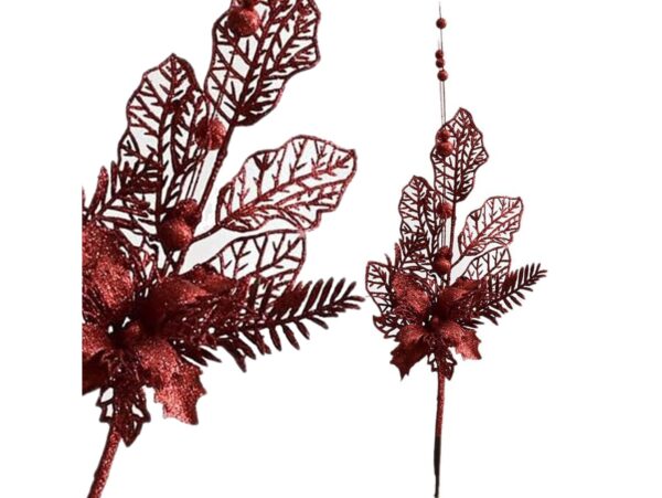 GAŁĄZKA DEKORACYJNA ŚWIĄTECZNA POINSECJA Z KULKAMI 42CM