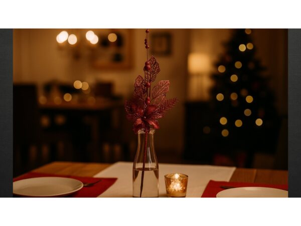 GAŁĄZKA DEKORACYJNA ŚWIĄTECZNA POINSECJA Z KULKAMI 42CM