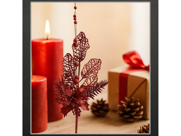 GAŁĄZKA DEKORACYJNA ŚWIĄTECZNA POINSECJA Z KULKAMI 42CM