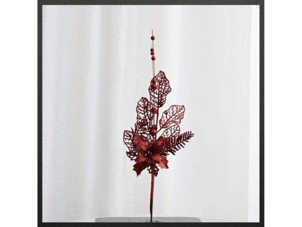 GAŁĄZKA DEKORACYJNA ŚWIĄTECZNA POINSECJA Z KULKAMI 42CM