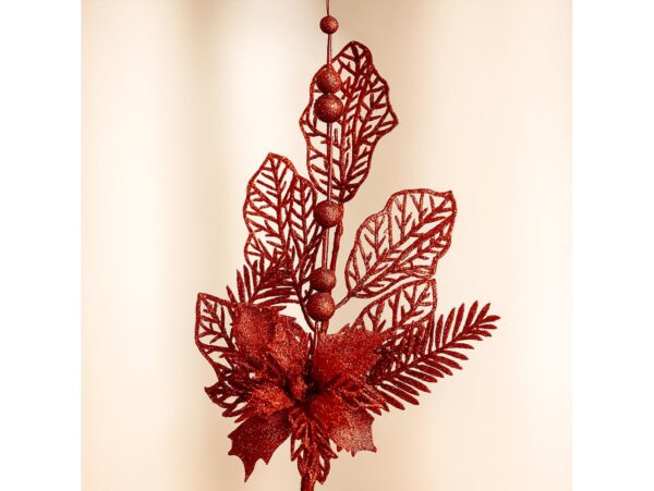 GAŁĄZKA DEKORACYJNA ŚWIĄTECZNA POINSECJA Z KULKAMI 42CM