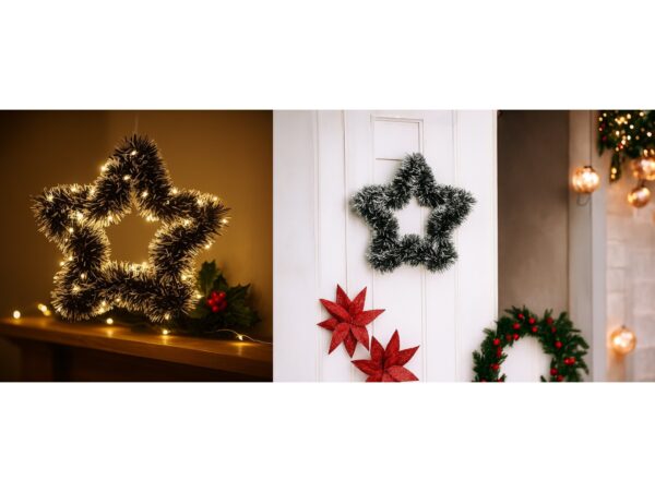 GWIAZDA ŚWIĄTECZNA Z ŁAŃCUCHA 34CM - zielony z białymi końcówkami