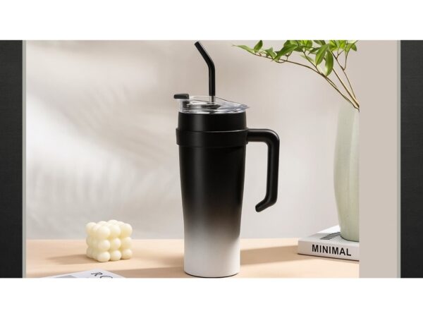 KUBEK TERMICZNY ZE SŁOMKĄ 1200ML - czarny