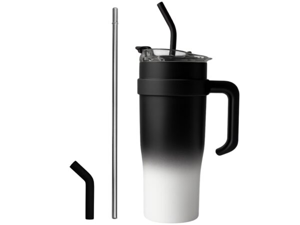 KUBEK TERMICZNY ZE SŁOMKĄ 1200ML - czarny