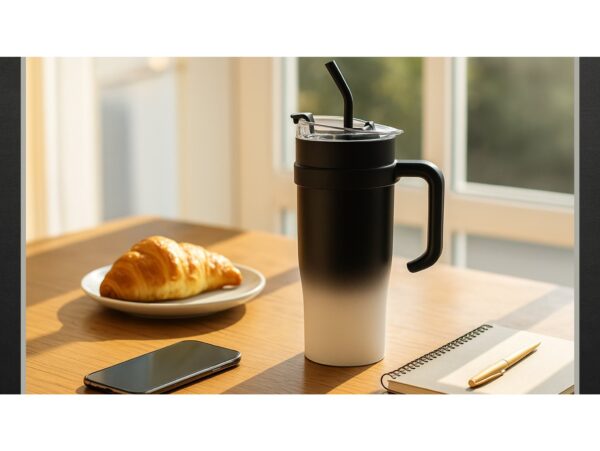 KUBEK TERMICZNY ZE SŁOMKĄ 1200ML - czarny