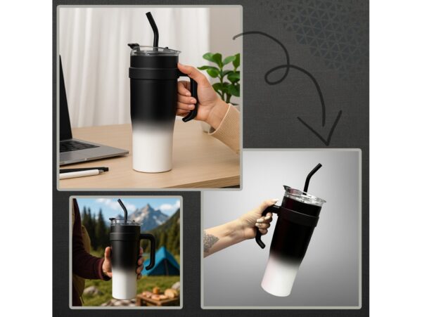 KUBEK TERMICZNY ZE SŁOMKĄ 1200ML - czarny