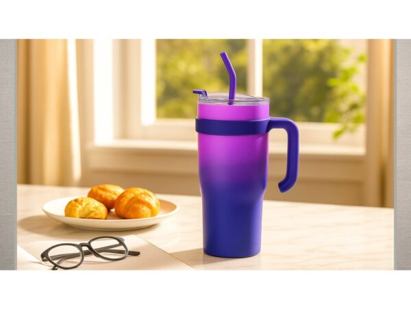 KUBEK TERMICZNY ZE SŁOMKĄ 1200ML - fioletowy