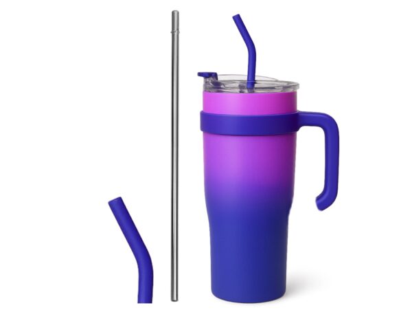 KUBEK TERMICZNY ZE SŁOMKĄ 1200ML - fioletowy