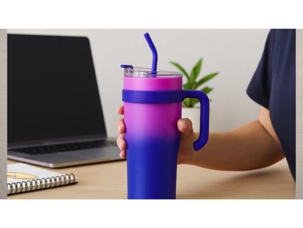 KUBEK TERMICZNY ZE SŁOMKĄ 1200ML - fioletowy