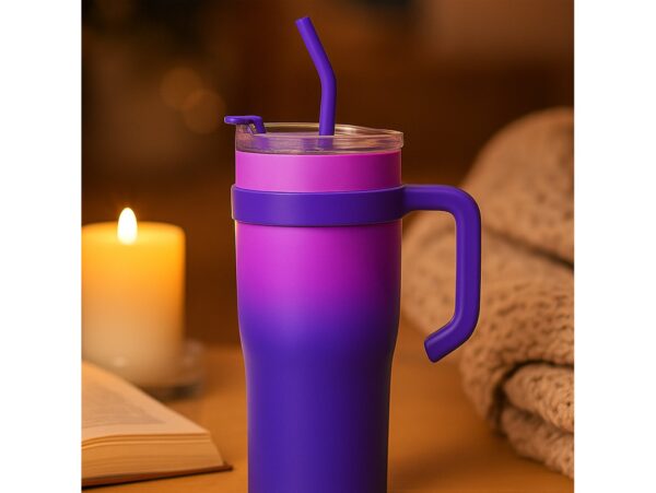 KUBEK TERMICZNY ZE SŁOMKĄ 1200ML - fioletowy