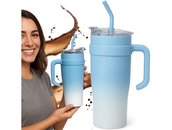 KUBEK TERMICZNY ZE SŁOMKĄ 1200ML - niebieski