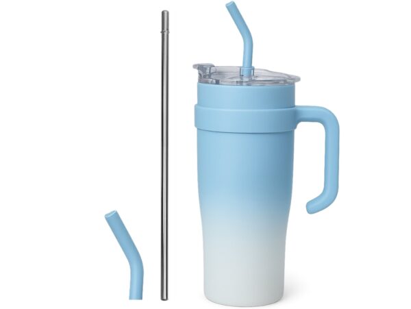 KUBEK TERMICZNY ZE SŁOMKĄ 1200ML - niebieski