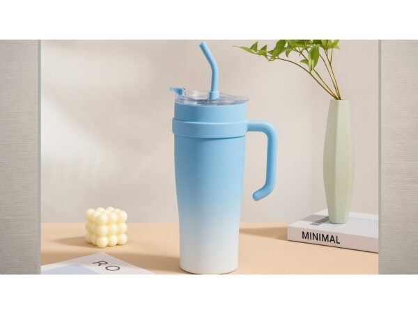 KUBEK TERMICZNY ZE SŁOMKĄ 1200ML - niebieski