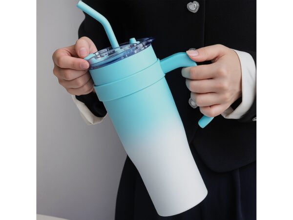 KUBEK TERMICZNY ZE SŁOMKĄ 1200ML - niebieski