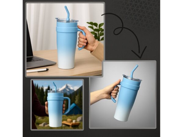 KUBEK TERMICZNY ZE SŁOMKĄ 1200ML - niebieski