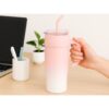 KUBEK TERMICZNY ZE SŁOMKĄ 1200ML - różowy