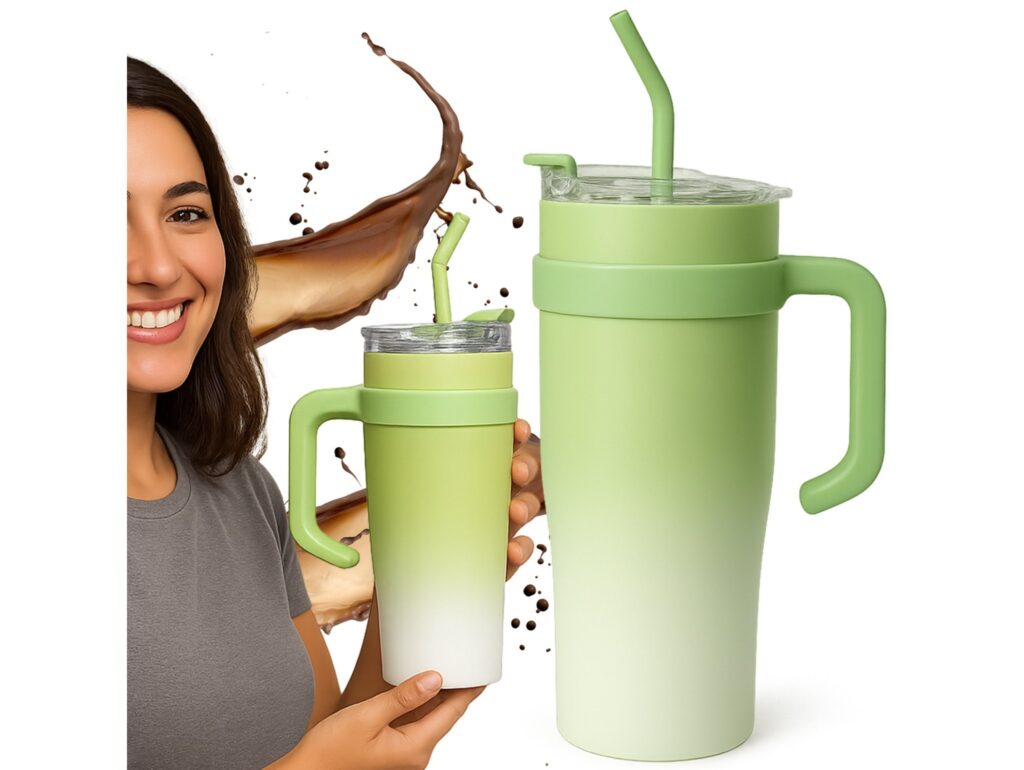 KUBEK TERMICZNY ZE SŁOMKĄ 1200ML - zielony