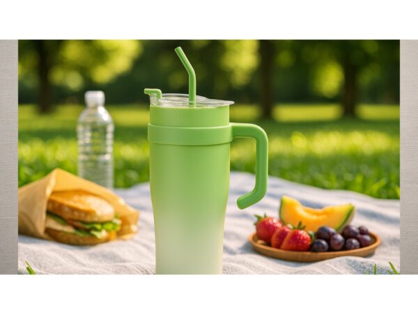 KUBEK TERMICZNY ZE SŁOMKĄ 1200ML - zielony