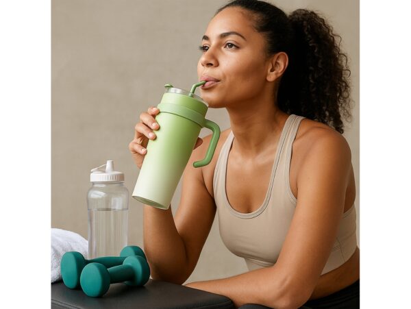 KUBEK TERMICZNY ZE SŁOMKĄ 1200ML - zielony