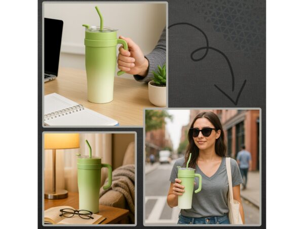 KUBEK TERMICZNY ZE SŁOMKĄ 1200ML - zielony